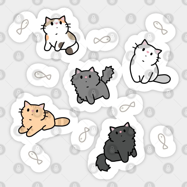 Kittens and fish pattern Sticker by sivelobanova